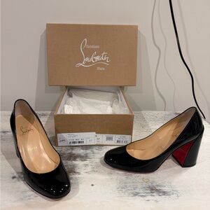 Christian Miss San Louboutin Glossy Black Patent Heels with Red Sole 37
